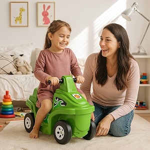 ok play coaster car for kids  push on ride on car  footrest  backrest  easy grip  four wheel ride  anti skid bottom  safe amp fun activity toy  medium  62x30x41 cm  1 year  green