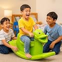 OK PLAY Duck Rocker for Kids | Ride On & Rocker Toy | with footrest | Backrest | Easy Grip | Indoor Outdoor Games | Animal Theme | Safe & Fun Activity Toy | 78x26x42 Cm | Medium | 1+Year | Green
