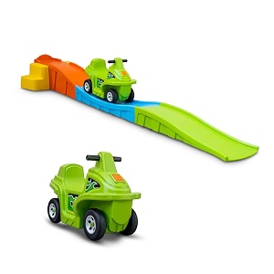 ok play roller coaster for kids  with push on ride on car  foot rest support  backrest  easy grip  safe amp fun activity  easy assemble storage  perfect indoor amp outdoor playset  2-5 years