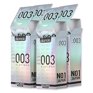 okamoto condom  ultra thin condoms for men  thinnest premium japanese condoms  made in japan  003 mm thin  003 platinum pack of 4