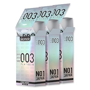okamoto condom  ultra thin condoms for men  thinnest premium japanese condoms  made in japan  003 mm thin  003 platinum pack of 3