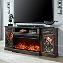 OKD 3-Sided Glass Farmhouse Fireplace TV Stand for TVs up to 80'', Highboy Entertainment Center with Glass Door Storage Cabinet, 70'' Large TV Stands with 36'' Electric Fireplace, Dark Rustic Oak