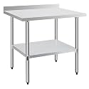 Stainless Steel Work Table 30 x 36 Inch, NSF Commercial Prep Table with Undershelf, Heavy Duty Food Prep Workstation with Backsplash