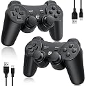 OKHAHA Controller 2 Pack for PS3 Wireless Controller for Sony Playstation 3,Shock, Bluetooth, Rechargeable, Motion Sensor, Remote for PS3 (No Lines,Black)