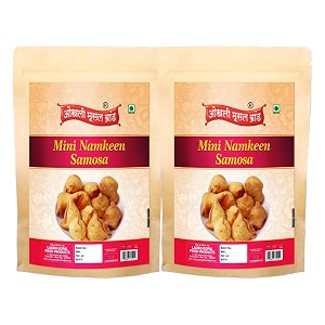 okhli musal brand foodie favourite  dry samosamini samosas spicy and crispy triangles  tasty and authentic dry mini samosa nashta  filled with daal and spices fry in earthnuts oil-150g2pack