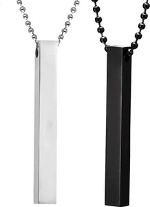 okos 3d cuboid vertical barstick stainless steel locket pendant for boys and men black silver rhodium stainless steel locket