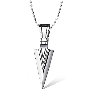 okos men39s fashion jewellery solid spear point arrowhead pendant necklace with chain for boys and men pd1000875