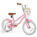 Olakids Kids Bike, 12 14 16 18 Inch Toddlers Bike with Training Wheels Basket Safety Bell Adjustable Seat Handlebar, Children's Bicycle for Girls Boys (14 Inch, Peach)