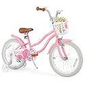 Olakids Kids Bike, 12 14 16 18 Inch Toddlers Bike with Training Wheels Basket Safety Bell Adjustable Seat Handlebar, Children's Bicycle for Girls Boys (18 Inch, Peach)
