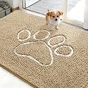 OLANLY Dog Door Mat for Muddy Paws 48x30, Paw Print Design Chenille Mud Mat