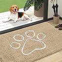 OLANLY Dog Door Mat for Muddy Paws 47x32, Paw Print Design Chenille Mud Mat