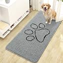 OLANLY Dog Door Mat for Muddy Paws 47x24, Paw Print Design Chenille Mud Mat