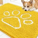 OLANLY Dog Door Mat for Muddy Paws 30x20, Paw Print Design Chenille Mud Mat