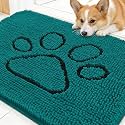 OLANLY Dog Door Mat for Muddy Paws 30x20, Paw Print Design Chenille Mud Mat