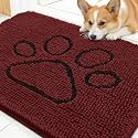 OLANLY Dog Door Mat for Muddy Paws 30x20, Paw Print Design Chenille Mud Mat