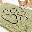 OLANLY Dog Door Mat for Muddy Paws 30x20, Paw Print Design Chenille Mud Mat