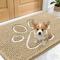 OLANLY Dog Door Mat for Muddy Paws 24x16, Paw Print Design Chenille Mud Mat