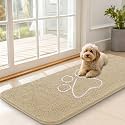 OLANLY Dog Door Mat for Muddy Paws 47x20, Paw Print Design Chenille Mud Mat