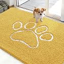 OLANLY Dog Door Mat for Muddy Paws 48x30, Paw Print Design Chenille Mud Mat