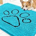 OLANLY Dog Door Mat for Muddy Paws 30x20, Paw Print Design Chenille Mud Mat