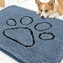 OLANLY Dog Door Mat for Muddy Paws 30x20, Paw Print Design Chenille Mud Mat