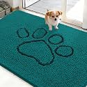 OLANLY Dog Door Mat for Muddy Paws 48x30, Paw Print Design Chenille Mud Mat