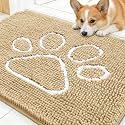 OLANLY Dog Door Mat for Muddy Paws 30x20, Paw Print Design Chenille Mud Mat