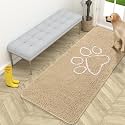 OLANLY Dog Door Mat for Muddy Paws 59x24, Paw Print Design Chenille Mud Mat