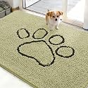 OLANLY Dog Door Mat for Muddy Paws 48x30, Paw Print Design Chenille Mud Mat
