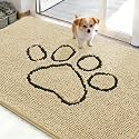 OLANLY Dog Door Mat for Muddy Paws 48x30, Paw Print Design Chenille Mud Mat