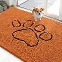 OLANLY Dog Door Mat for Muddy Paws 48x30, Paw Print Design Chenille Mud Mat