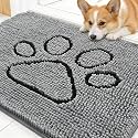OLANLY Dog Door Mat for Muddy Paws 30x20, Paw Print Design Chenille Mud Mat