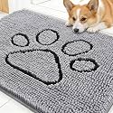 OLANLY Dog Door Mat for Muddy Paws 30x20, Paw Print Design Chenille Mud Mat