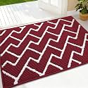 OLANLY Front Door Mat 32x20, Low-Profile Easy Clean Doormat, Burgundy