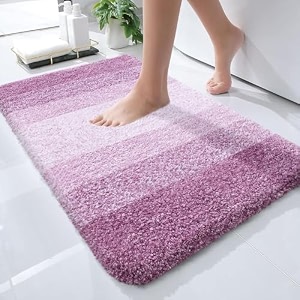 olanly luxury bathroom rug mat extra soft and absorbent microfiber bath rugs non-slip plush shaggy bath carpet machine wash dry bath mats for bathroom floor tub and shower 17x24 purple