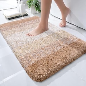 olanly luxury bathroom rug mat extra soft and absorbent microfiber bath rugs non-slip plush shaggy bath carpet machine wash dry bath mats for bathroom floor tub and shower 16x24 beige