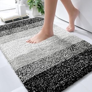 olanly luxury bathroom rug mat 30x20 extra soft and absorbent microfiber bath rugs non-slip plush shaggy bath carpet machine wash dry bath mats for bathroom floor tub and shower black