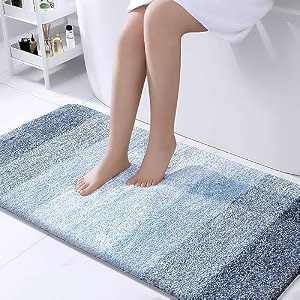 olanly luxury bathroom rug mat extra soft and absorbent microfiber bath rugs non-slip plush shaggy bath carpet machine wash dry bath mats for bathroom floor tub and shower 2434 x 4734 blue