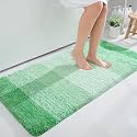 OLANLY Luxury Bathroom Rug Mat 47x24, Extra Soft and Absorbent Microfiber Bath Rugs, Non-Slip Plush Shaggy Bath Carpet Runner, Machine Wash Dry, Bath Mats for Bathroom Floor, Tub and Shower, Green