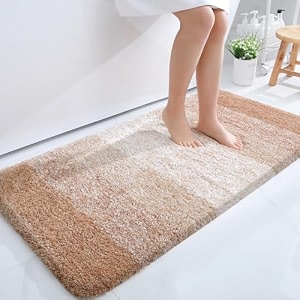 olanly luxury bathroom rug mat extra soft and absorbent microfiber bath rugs non-slip plush shaggy bath carpet runner machine wash dry bath mats for bathroom floor tub and shower 24x47 beige