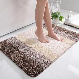 olanly luxury bathroom rug mat extra soft and absorbent microfiber bath rugs non-slip plush shaggy bath carpet machine wash dry bath mats for bathroom floor tub and shower 36x24 brown