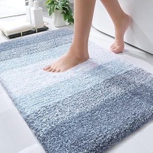 olanly luxury bathroom rug mat extra soft and absorbent microfiber bath rugs non-slip plush shaggy bath carpet machine wash dry bath mats for bathroom floor tub and shower 2034 x 3234 blue