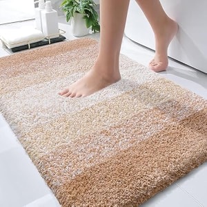olanly luxury bathroom rug mat extra soft and absorbent microfiber bath rugs non-slip plush shaggy bath carpet machine wash dry bath mats for bathroom floor tub and shower 20x32 beige