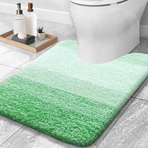 olanly luxury toilet rugs u-shaped extra soft and absorbent microfiber bathroom rugs non-slip plush shaggy toilet bath mat machine wash dry contour bath rugs for toilet base 20x24 green