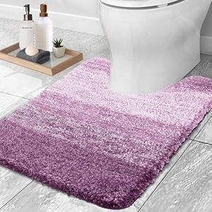 olanly luxury toilet rugs u-shaped extra soft and absorbent microfiber bathroom rugs non-slip plush shaggy toilet bath mat machine wash dry contour bath rugs for toilet base 20x24 purple