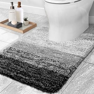 olanly luxury toilet rugs u-shaped extra soft and absorbent microfiber bathroom rugs non-slip plush shaggy toilet bath mat machine wash dry contour bath rugs for toilet base 24x20 black