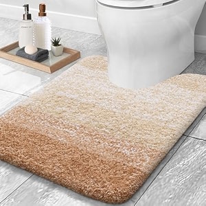 olanly luxury toilet rugs u-shaped 24x20 extra soft and absorbent microfiber bathroom rugs non-slip plush shaggy toilet bath mat machine wash dry contour bath rugs for toilet base beige