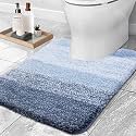 Olanly Luxury Toilet Rugs U-Shaped, Extra Soft and Absorbent Microfiber Bathroom Rugs, Non-Slip Plush Shaggy Toilet Bath Mat, Machine Wash Dry, Contour Bath Rugs for Toilet Base, 20x24, Blue