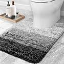 OLANLY Luxury Toilet Rugs U-Shaped, Extra Soft and Absorbent Microfiber Bathroom Rugs, Non-Slip Plush Shaggy Toilet Bath Mat, Machine Wash Dry, Contour Bath Rugs for Toilet Base, 24x20, Black