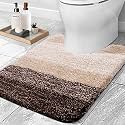 Olanly Luxury Toilet Rugs U-Shaped, Extra Soft and Absorbent Microfiber Bathroom Rugs, Non-Slip Plush Shaggy Toilet Bath Mat, Machine Wash Dry, Contour Bath Rugs for Toilet Base, 20x24, Brown